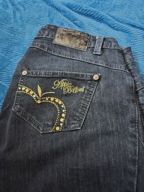 Apple Bottoms Black Jeans with Yellow Rhinestone Pocket Design